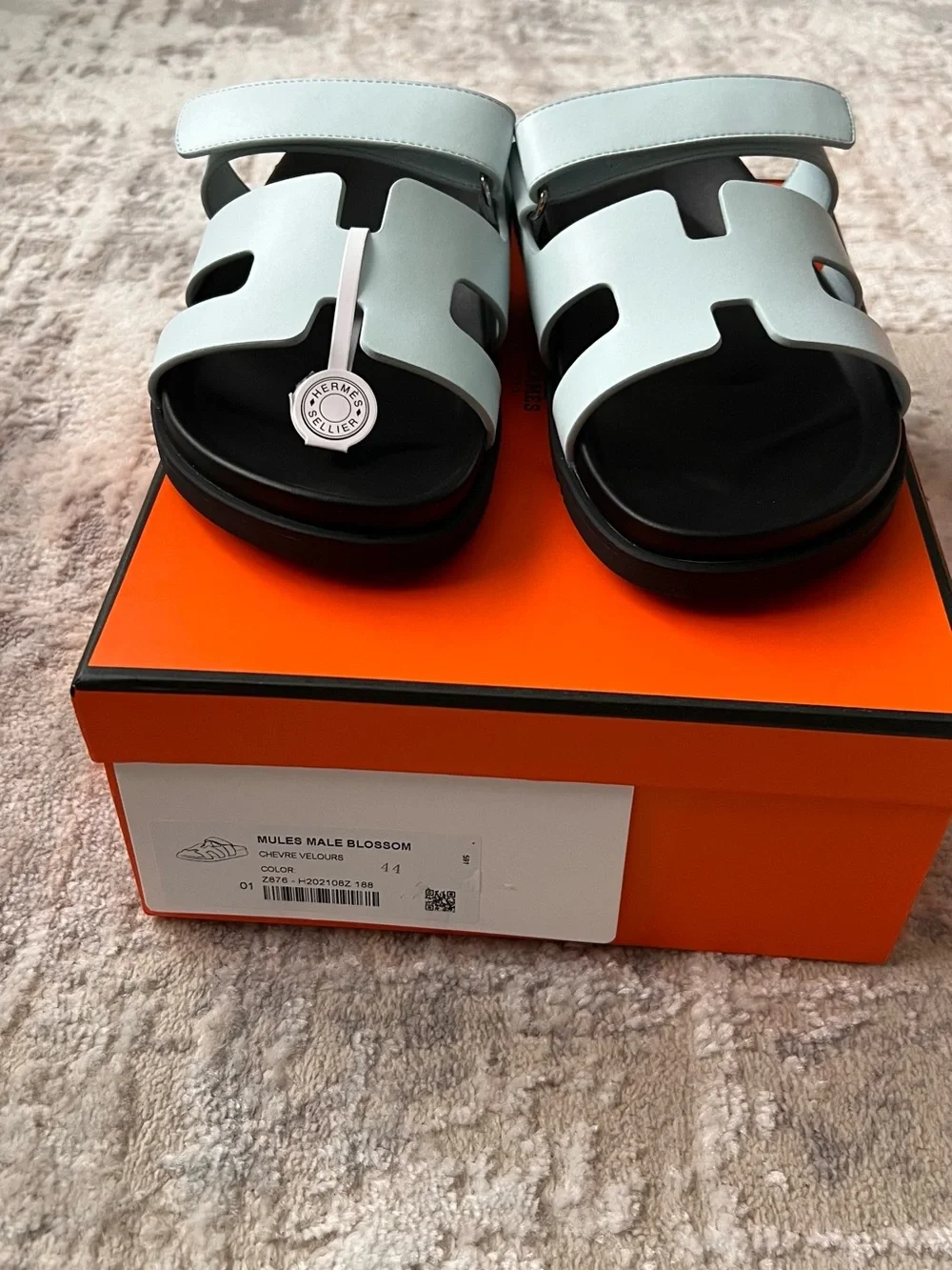 Hermes Light Blue Men’s Blossom Mules